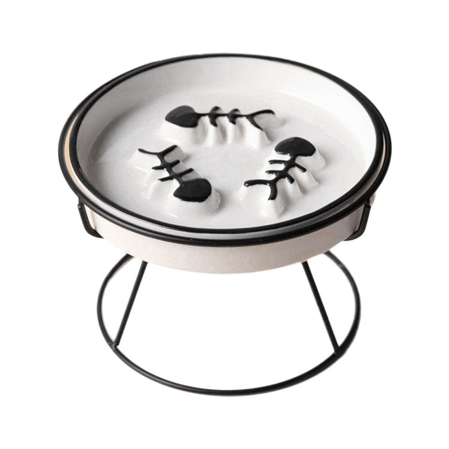 Premium Black Ceramic Slow Feeder Cat Bowl with Iron Stand - 200ml