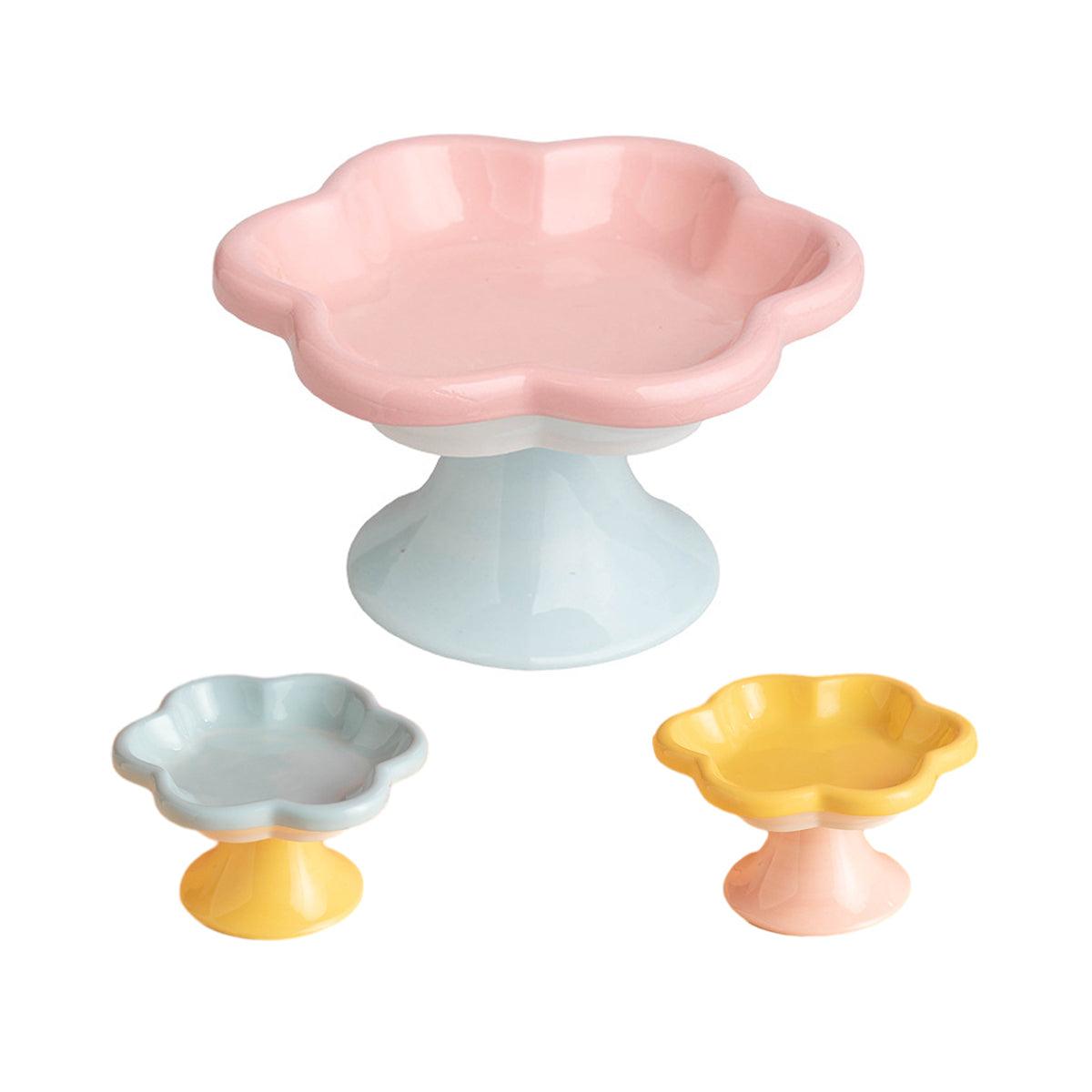 Premium Flower Ceramic Cat Bowl - Blue 150ml