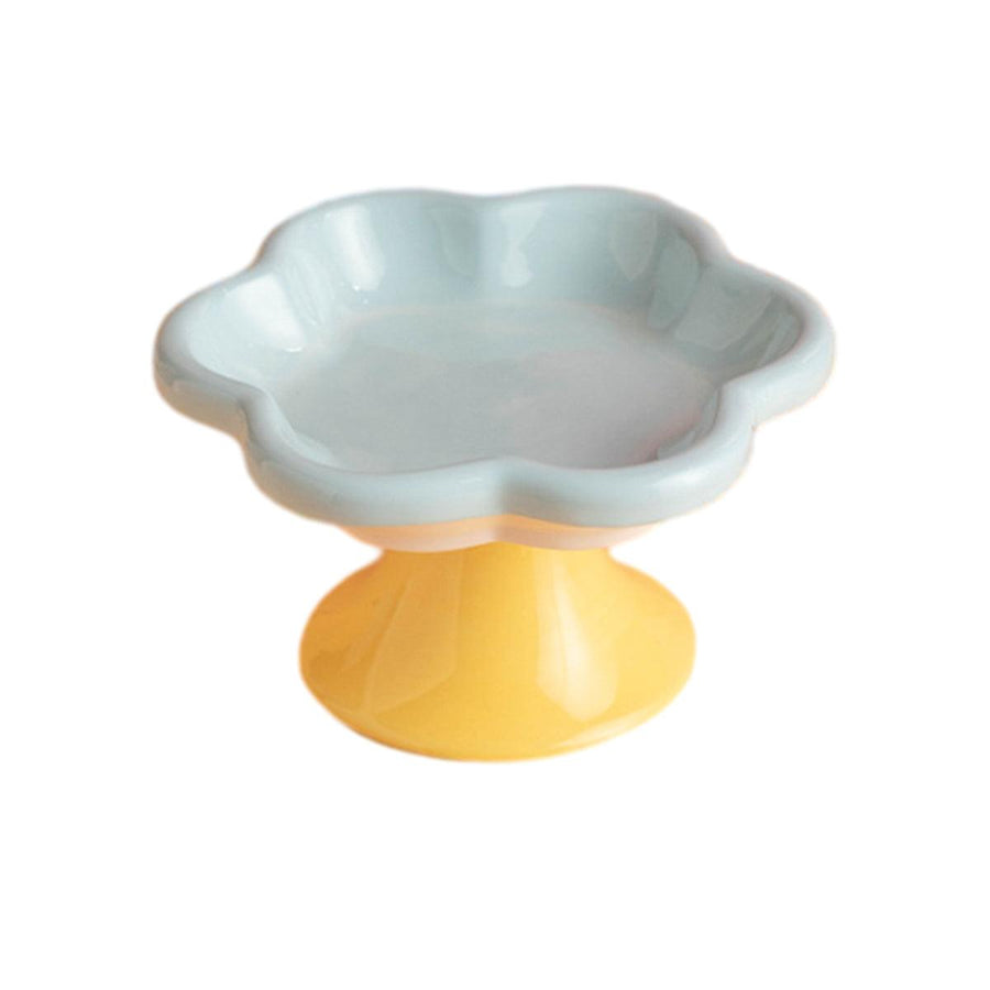 Premium Flower Ceramic Cat Bowl - Blue 150ml