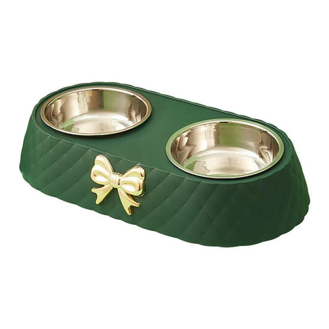Premium Stainless Steel Double Pet Bowl Feeder – Green