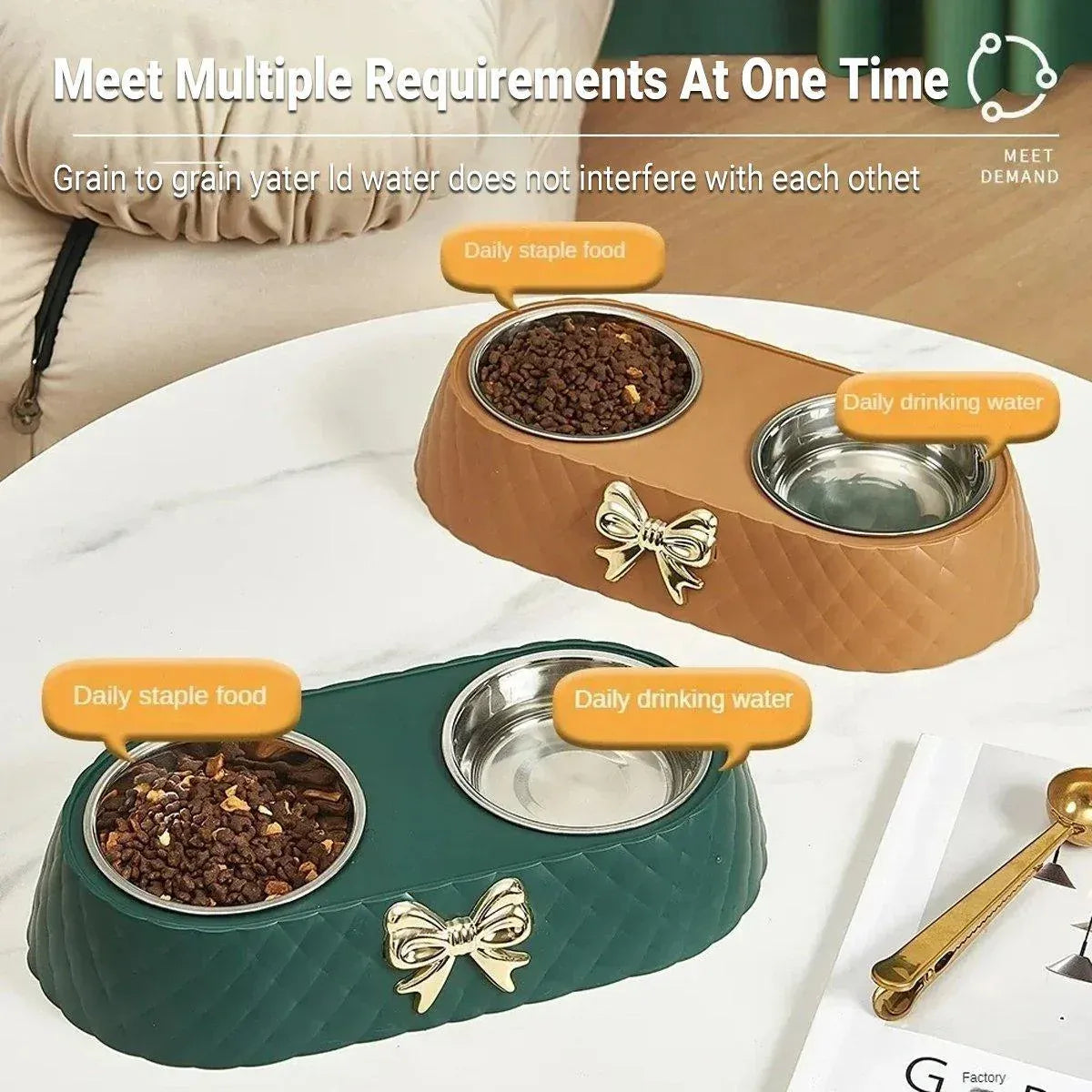 Premium Stainless Steel Double Pet Bowl Feeder – Green