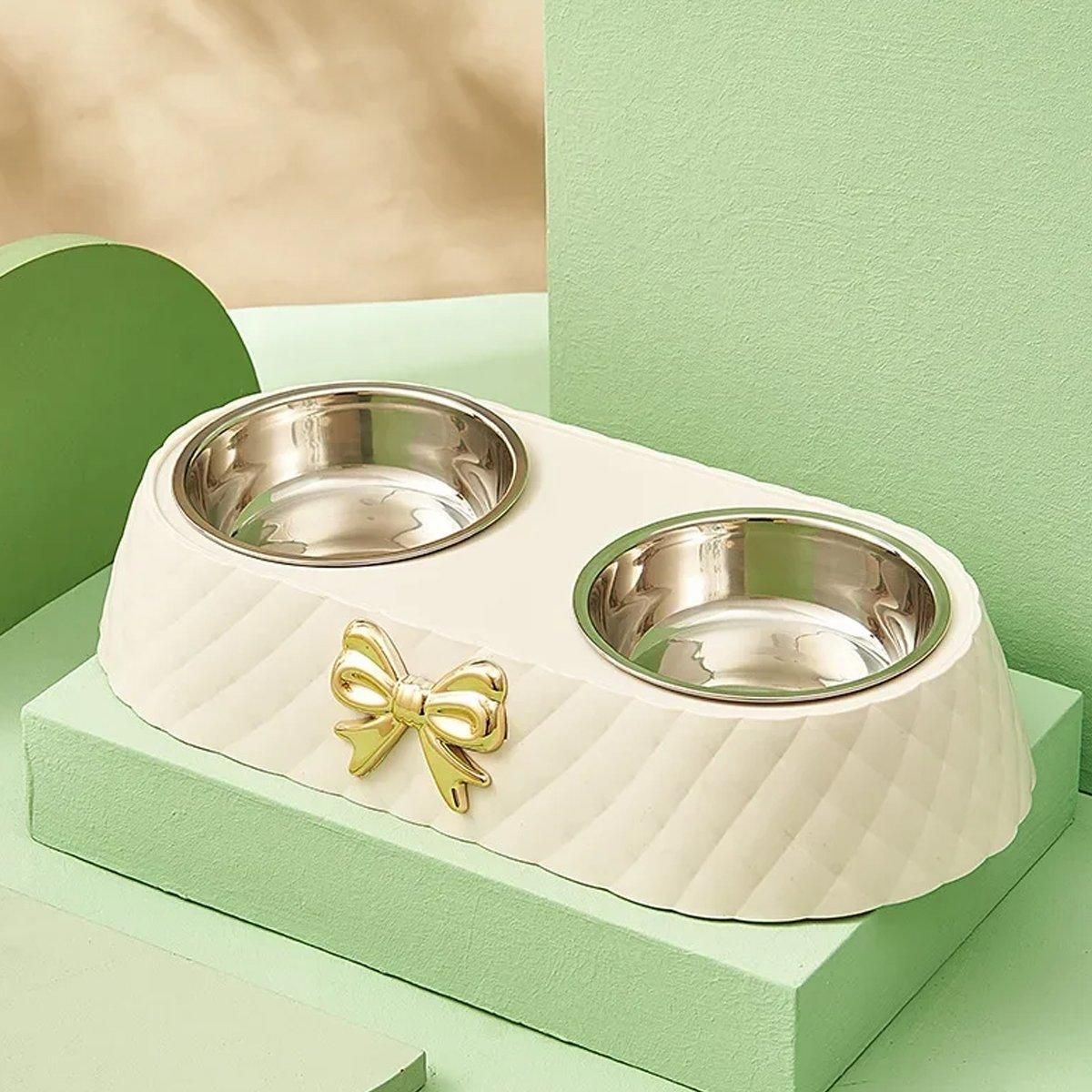 Premium Stainless Steel Double Pet Bowl Feeder – Green