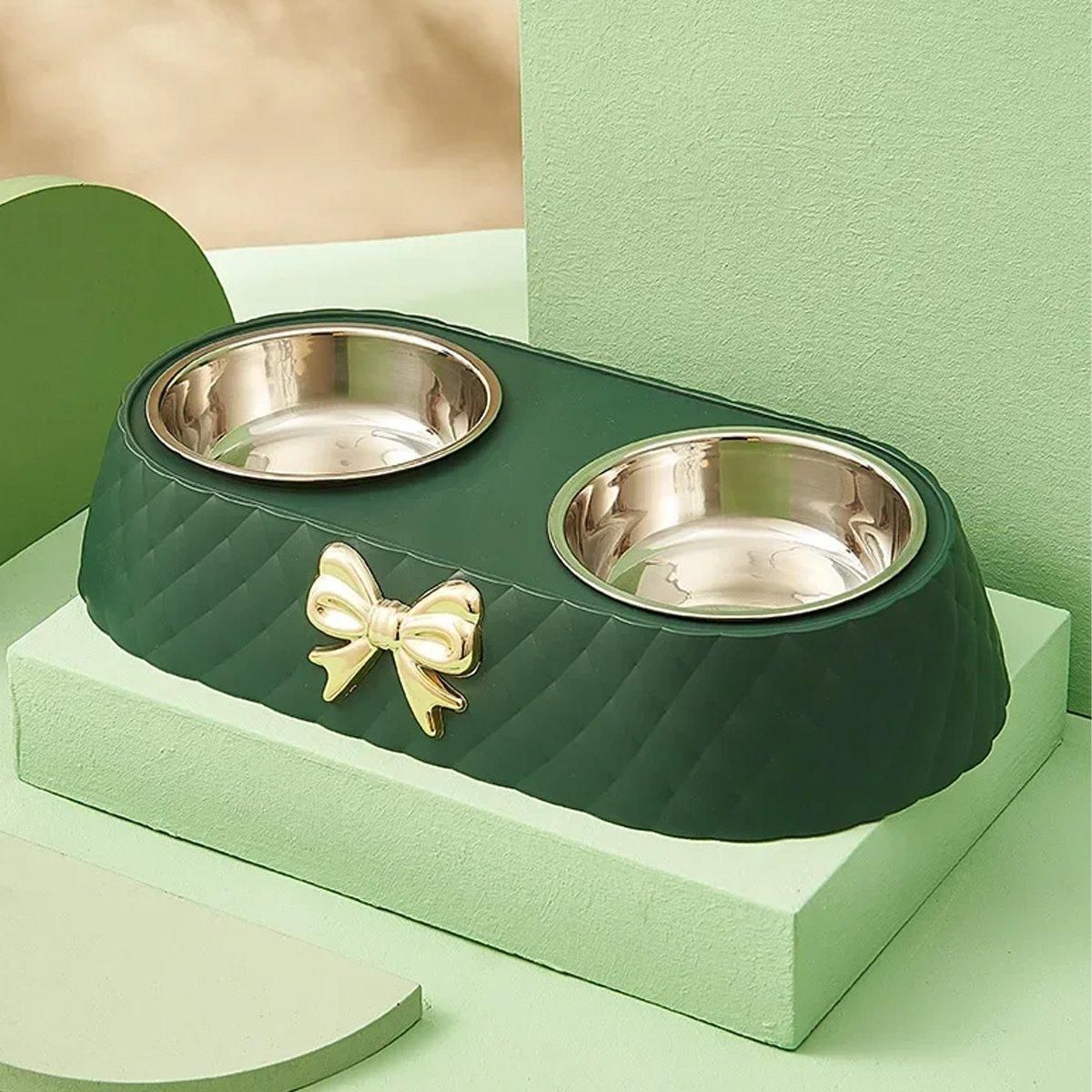 Premium Stainless Steel Double Pet Bowl Feeder – Green
