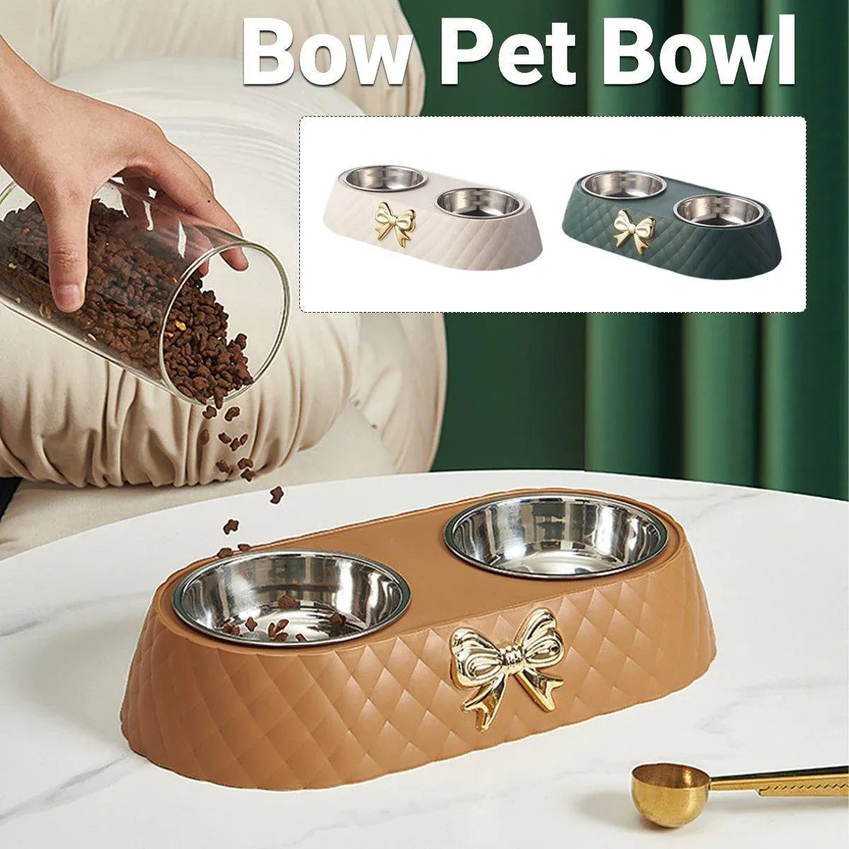 Premium Stainless Steel Double Pet Bowl Feeder – Green