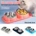 Premium Double Slanted Pet Bowl with Stainless Steel Inserts - Dark Blue