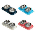 Premium Double Slanted Pet Bowl with Stainless Steel Inserts - Dark Blue