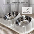 Premium Double Slanted Pet Bowl with Stainless Steel Inserts - Dark Blue
