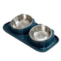 Premium Double Slanted Pet Bowl with Stainless Steel Inserts - Dark Blue