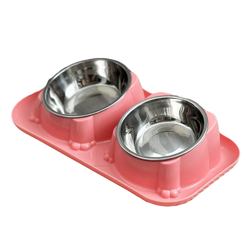 Premium Double Slanted Pet Bowl with Stainless Steel Inserts - Dark Blue