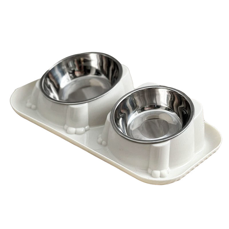 Premium Double Slanted Pet Bowl with Stainless Steel Inserts - Dark Blue