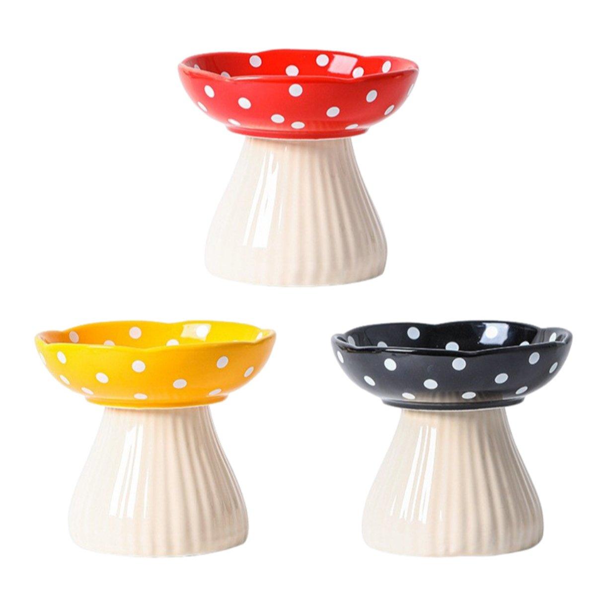 Elevated Mushroom Pet Bowl - 15 cm Resin Dish for Cats & Puppies - Red
