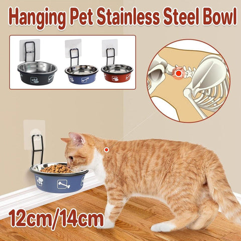 Premium Hanging Stainless Steel Pet Bowl - Red 12cm