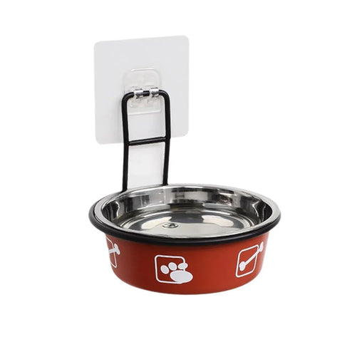 Premium Hanging Stainless Steel Pet Bowl - Red 14cm