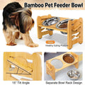 Bamboo Adjustable Elevated Pet Feeder with 2 Stainless Steel Bowls, 16.73" - SuperSaverAU - view 1