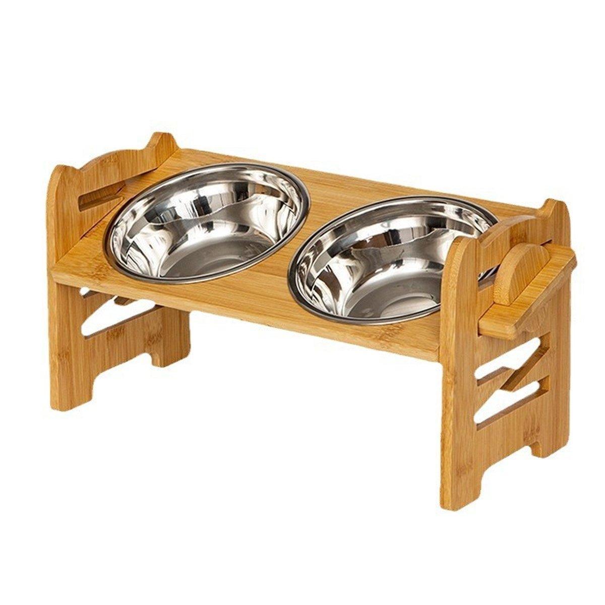 Bamboo Adjustable Elevated Pet Feeder with 2 Stainless Steel Bowls, 16.73" - SuperSaverAU - view 2