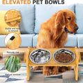 Bamboo Adjustable Elevated Pet Feeder with 2 Stainless Steel Bowls, 16.73" - SuperSaverAU - view 4
