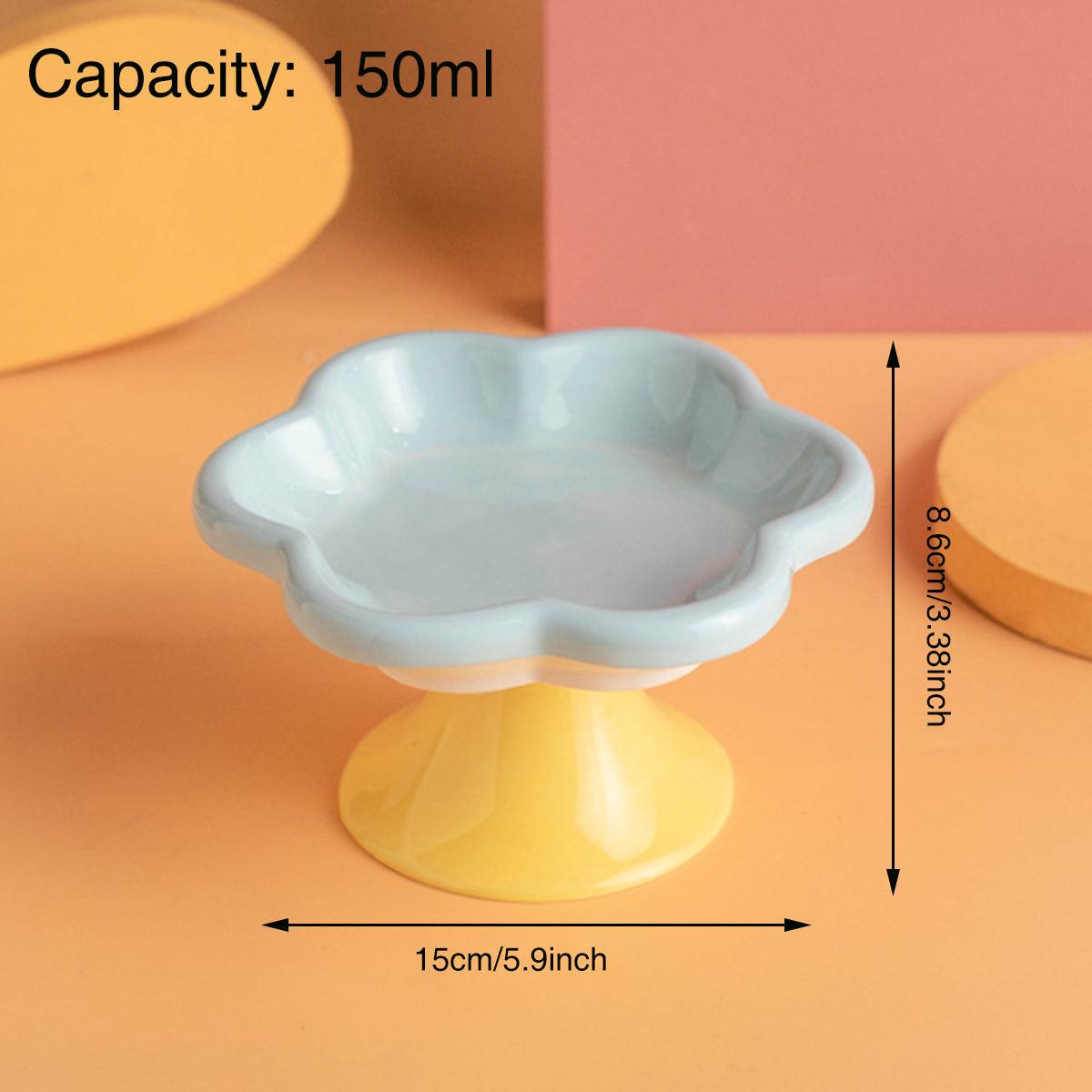 Premium Flower Ceramic Cat Bowl - Yellow 150ml