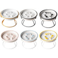 Premium Yellow & White Ceramic Slow Feeder Cat Bowl with Iron Stand