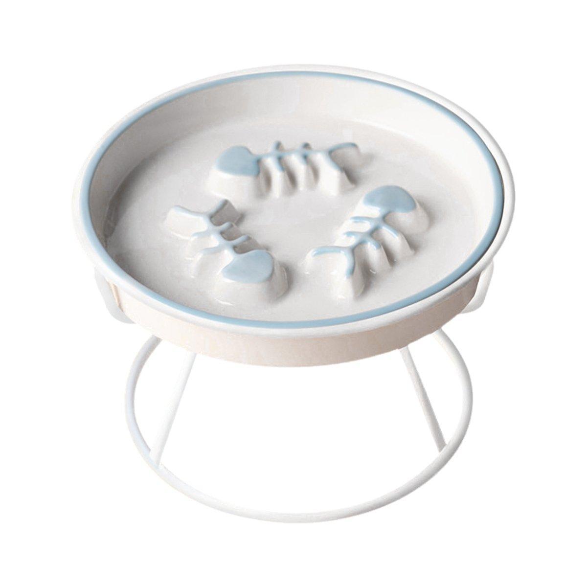 Premium Yellow & White Ceramic Slow Feeder Cat Bowl with Iron Stand