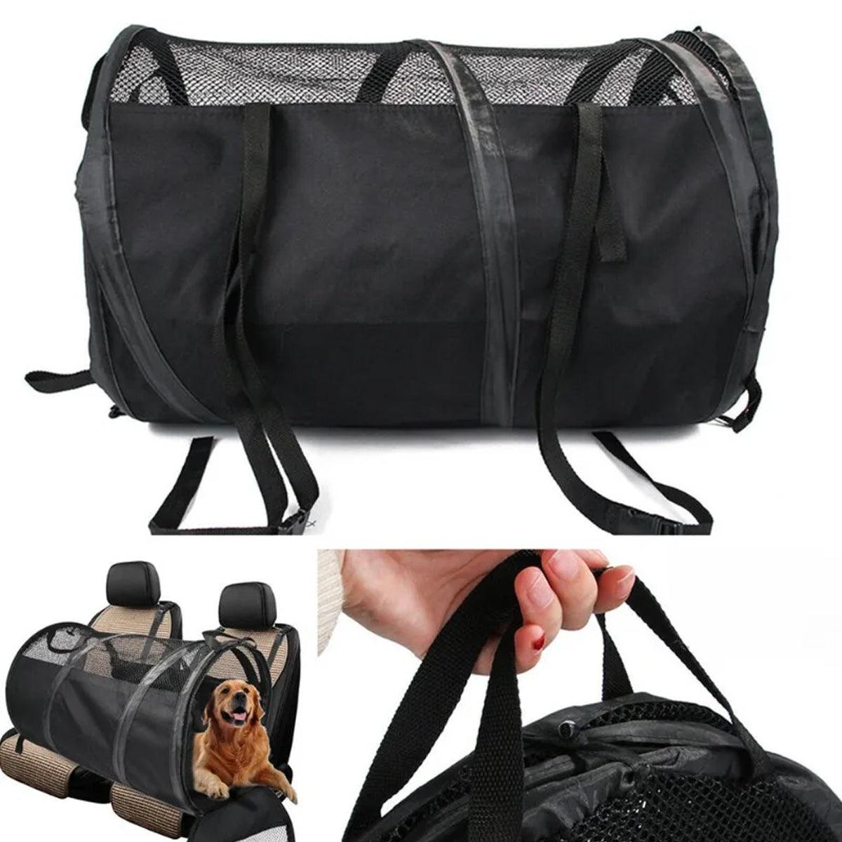 Foldable Pet Car Bag - Breathable Travel Tent, 123cm x 58cm, Grey