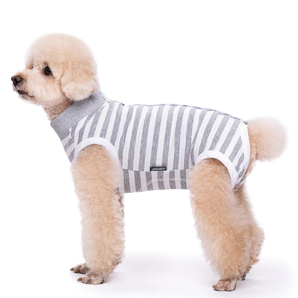 Striped Dog Clothes Belly Protector Vest Tummy Wrap Shirt for Small Dogs Puppies - Grey-XXL