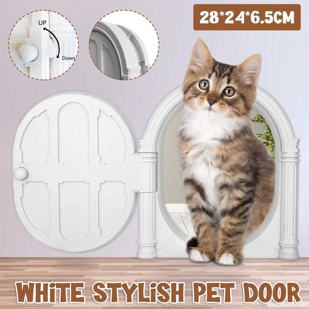 Controllable Cat Dog Door Flap - Adjustable Entry Exit, White, 28cm x 24cm