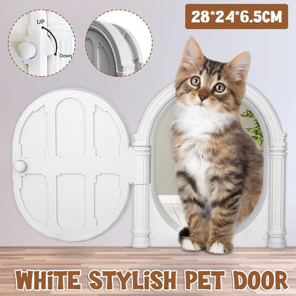 Controllable Cat Dog Door Flap - Adjustable Entry Exit, White, 28cm x 24cm