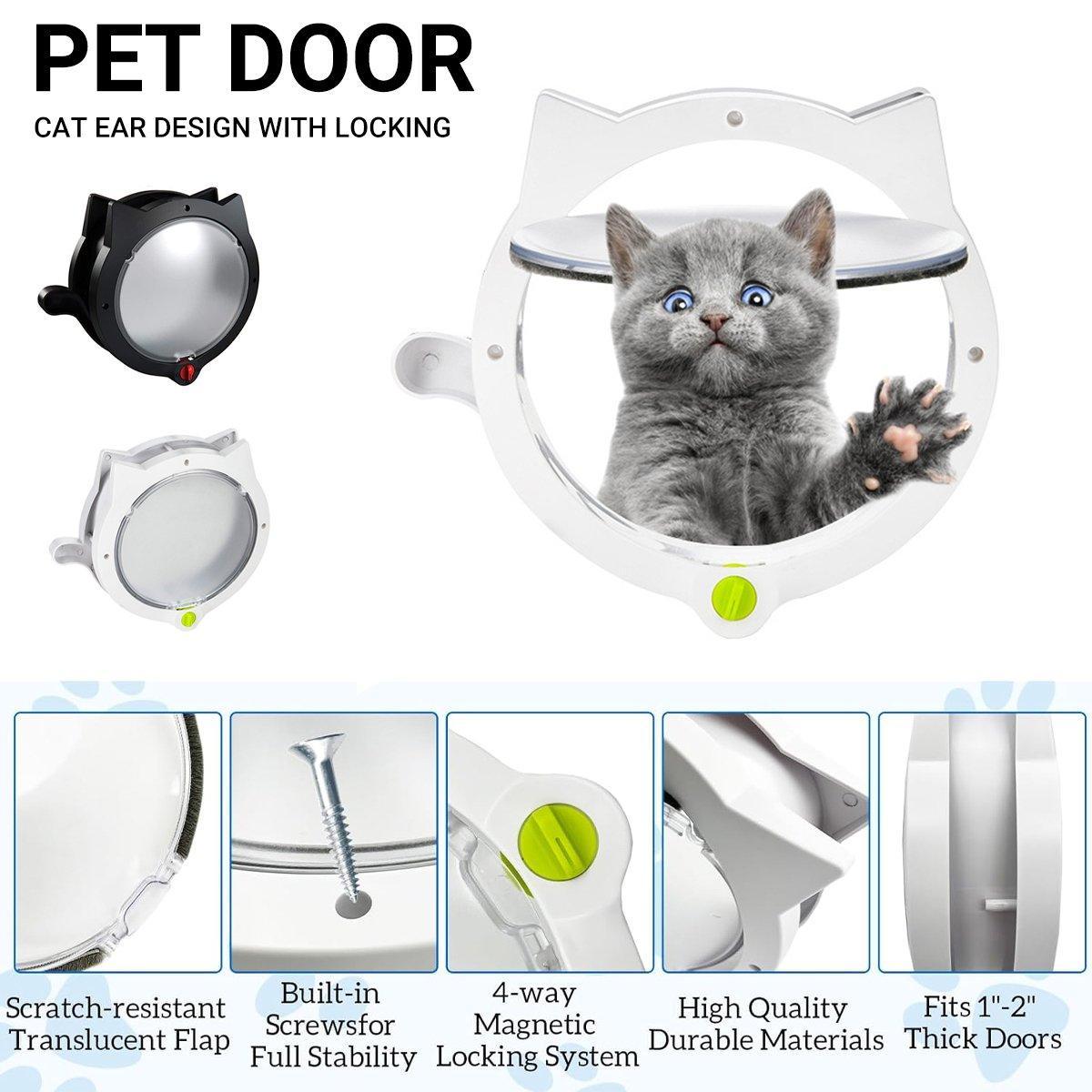 Cat Ear Pet Door for Cats and Dogs - 31.5cm x 27.5cm - Durable, Easy Access, White