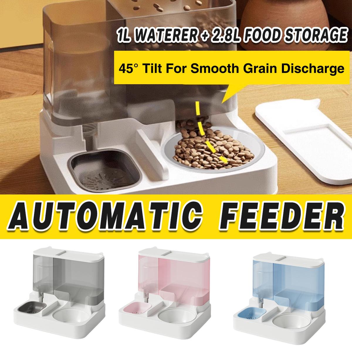 Automatic Cat Feeder Water Dispenser 2.8L Food 1L Water BPA-Free Plastic Bowl - Blue