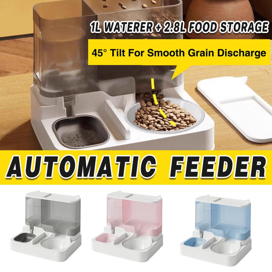Automatic Cat Feeder Water Dispenser 2.8L Food 1L Water BPA-Free Plastic Bowl - Blue