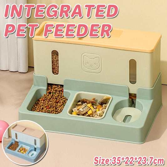 Automatic Pet Water Dispenser and Feeder - 2-in-1, 13.7 x 9.3 x 8.66 inches, Green