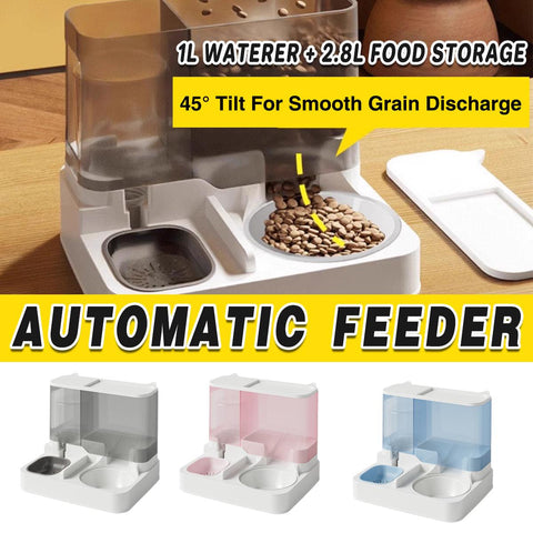 Automatic Cat Feeder Water Dispenser 2.8L Food 1L Water BPA-Free Plastic Bowl - Pink - SuperSaverAU - view 1