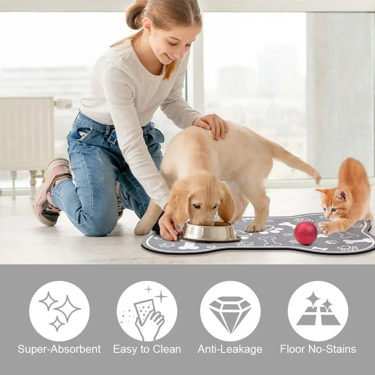 Premium Diatom Mud Pet Feeding Mat Non-Slip - Black 60 x 90cm