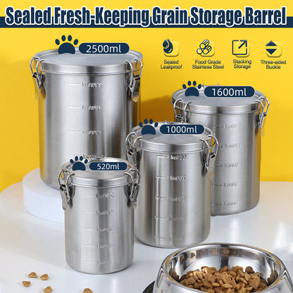 Stainless Steel Pet Food Storage Bucket, Airtight Seal, 1000ml