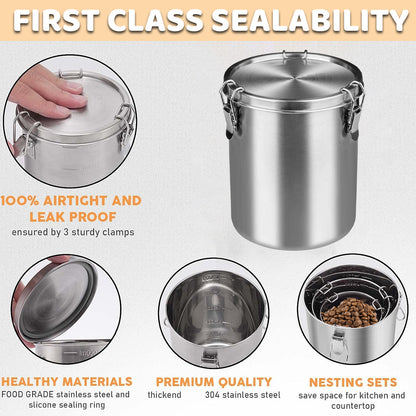 Stainless Steel Pet Food Storage Bucket, Airtight Seal, 1000ml