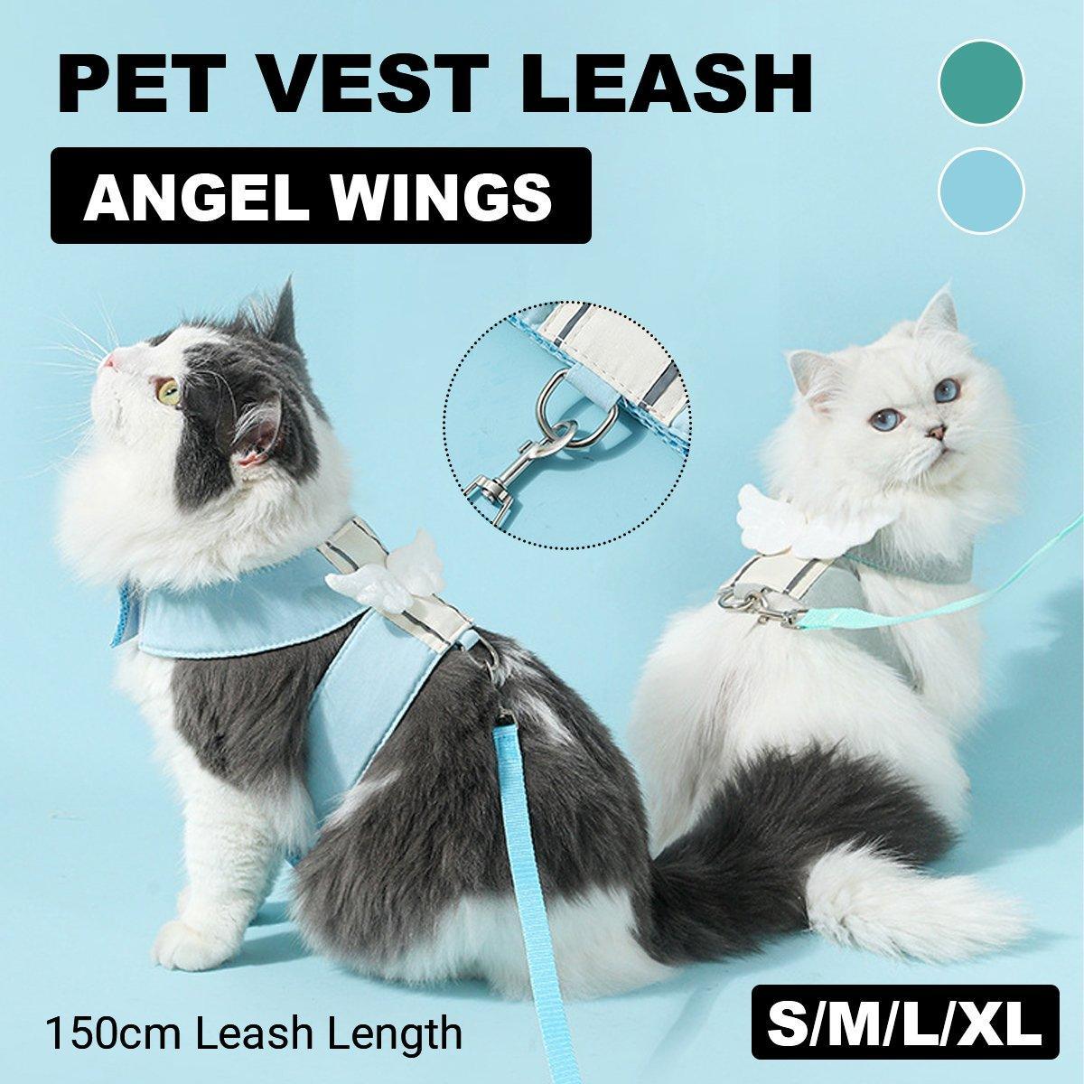Premium Angel Wings Pet Harness & Leash Set - Blue M