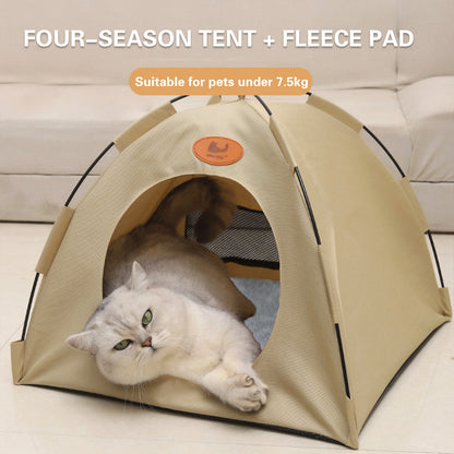 Folding Camping Pet Tent Bed for Cats & Small Pets - Beige, Size L