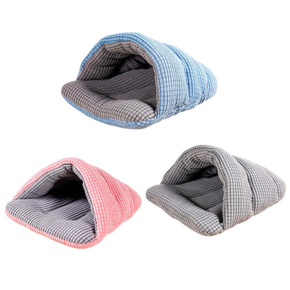 Pet Kennel Sleeping Bag Semi Enclosed Bed for Small Animals Cats and Puppies - Blue