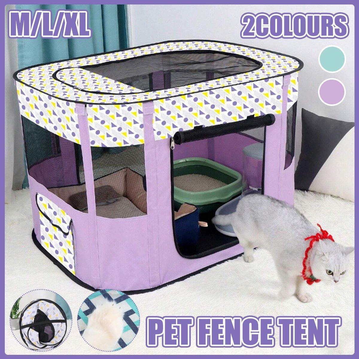 Foldable Pet Fence Tent - Portable Waterproof Kennel for Cats & Dogs - Cyan-L