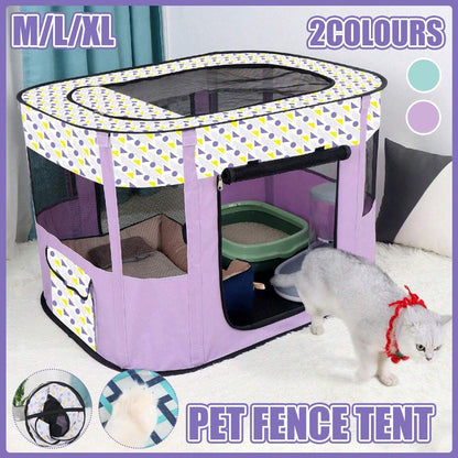 Foldable Pet Fence Tent - Portable Waterproof Kennel for Cats & Dogs - Cyan-L