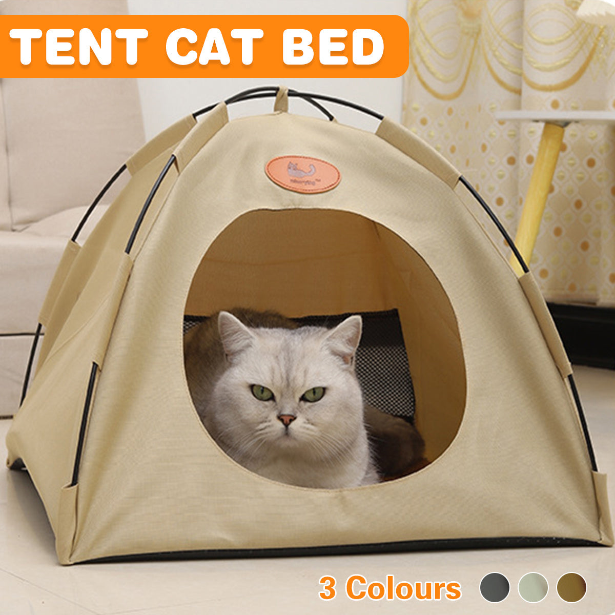Folding Camping Pet Tent Bed for Cats & Small Pets - Grey, Size L