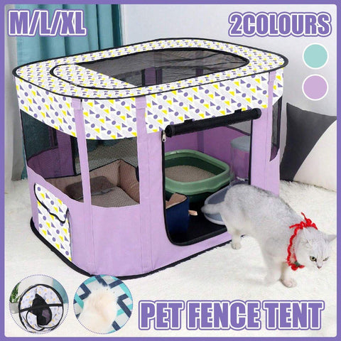 Foldable Pet Fence Tent - Portable Waterproof Kennel for Cats & Dogs - XL Purple - SuperSaverAU - view 1