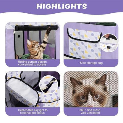 Foldable Pet Fence Tent - Portable Waterproof Kennel for Cats & Dogs - XL Purple