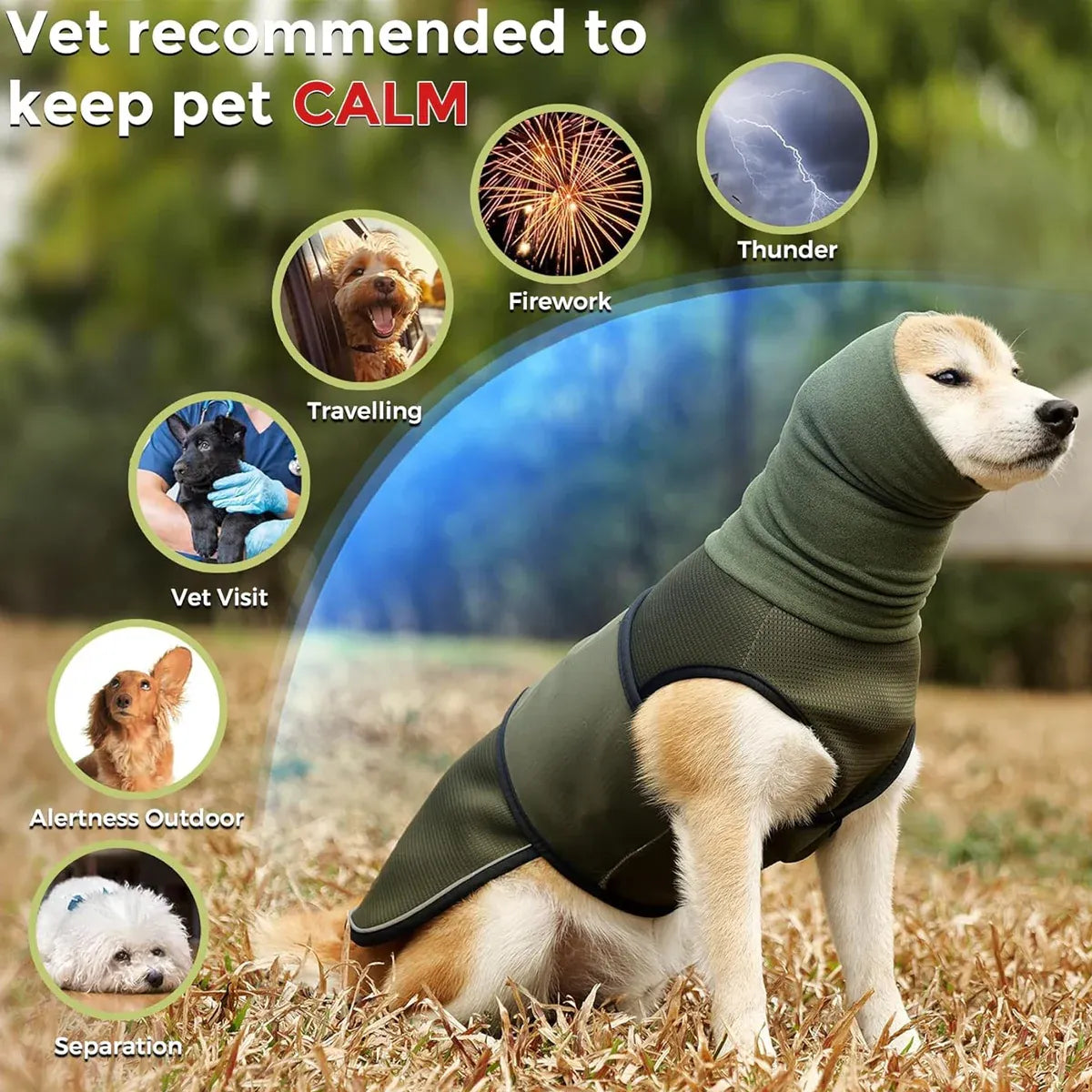 Premium Calming Dog Vest Breathable Thunder Wrap - Army Green XXL