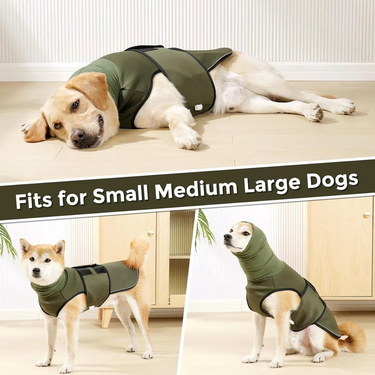 Premium Calming Dog Vest Breathable Thunder Wrap - Army Green XXL