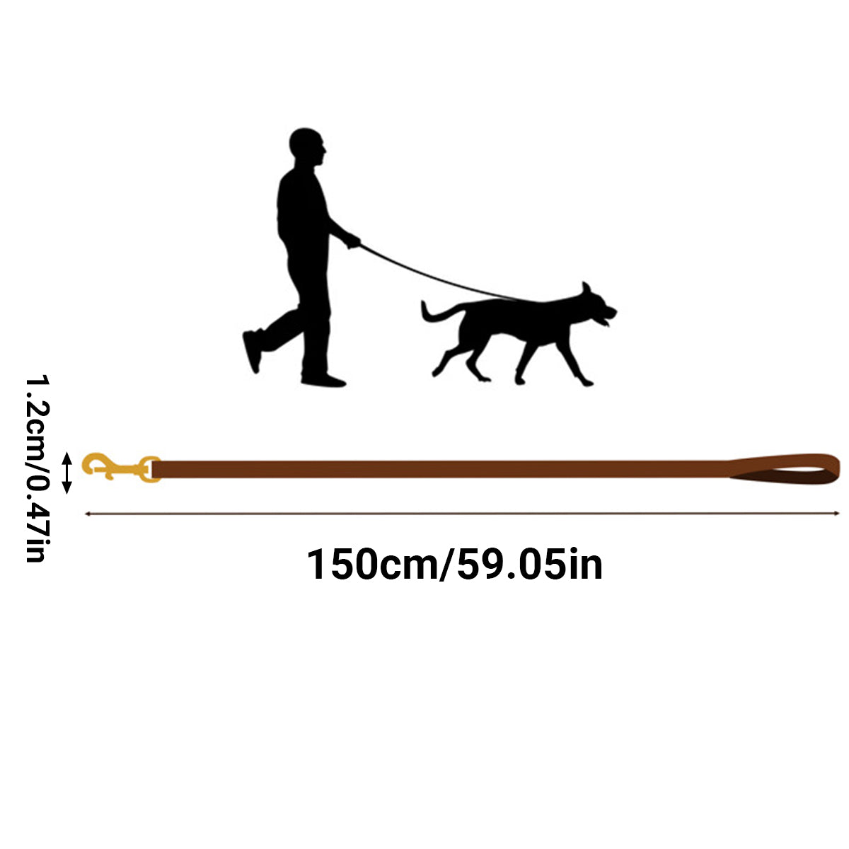 Handmade Cowhide Leather Dog Leash 150cm with 360° Brass Clasp - Brown - SuperSaverAU - view 3