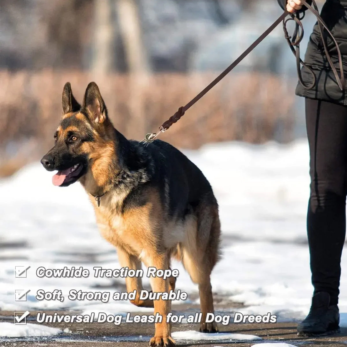 Handmade Cowhide Leather Dog Leash 150cm with 360° Brass Clasp - Brown - SuperSaverAU - view 4