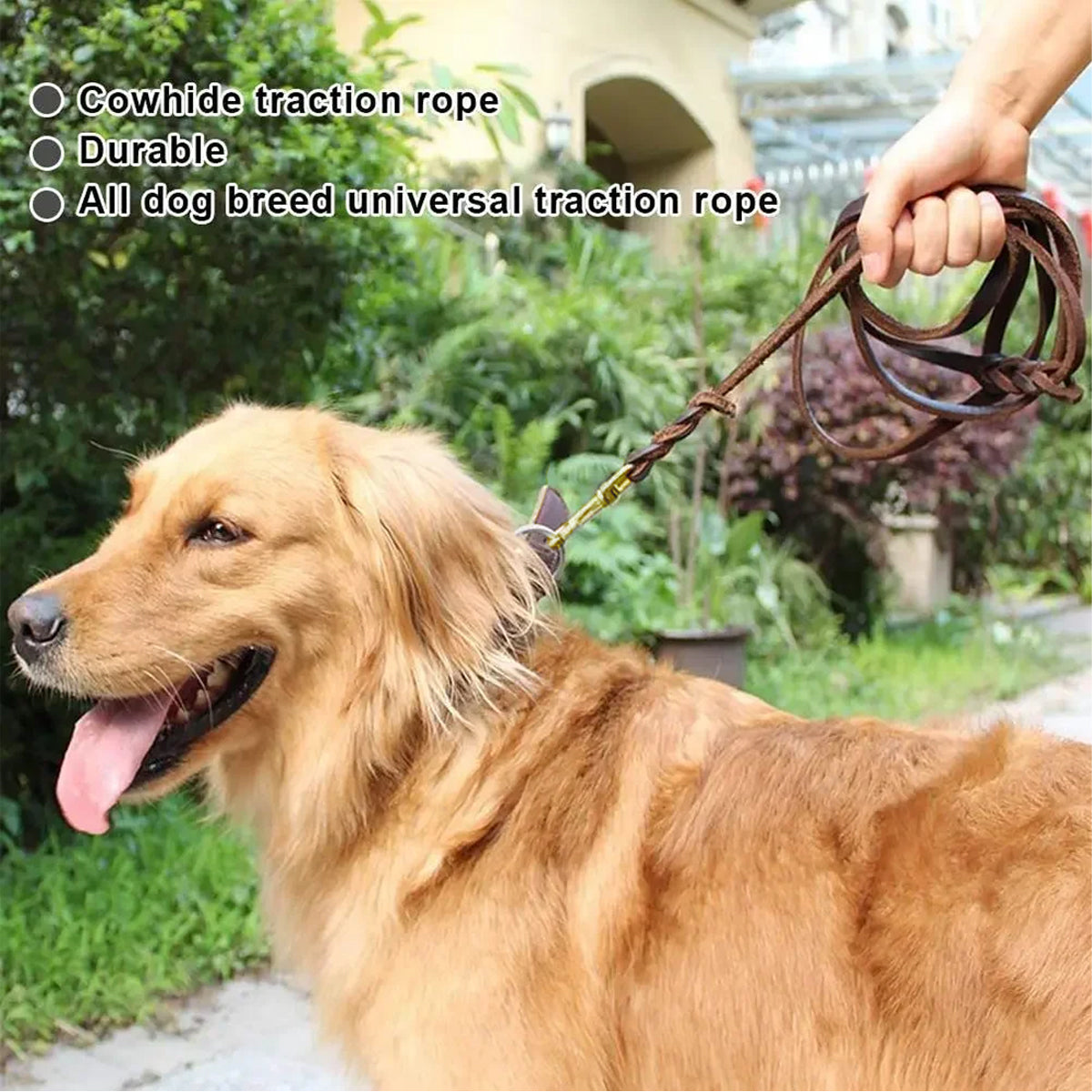 Handmade Cowhide Leather Dog Leash 150cm with 360° Brass Clasp - Brown - SuperSaverAU - view 5
