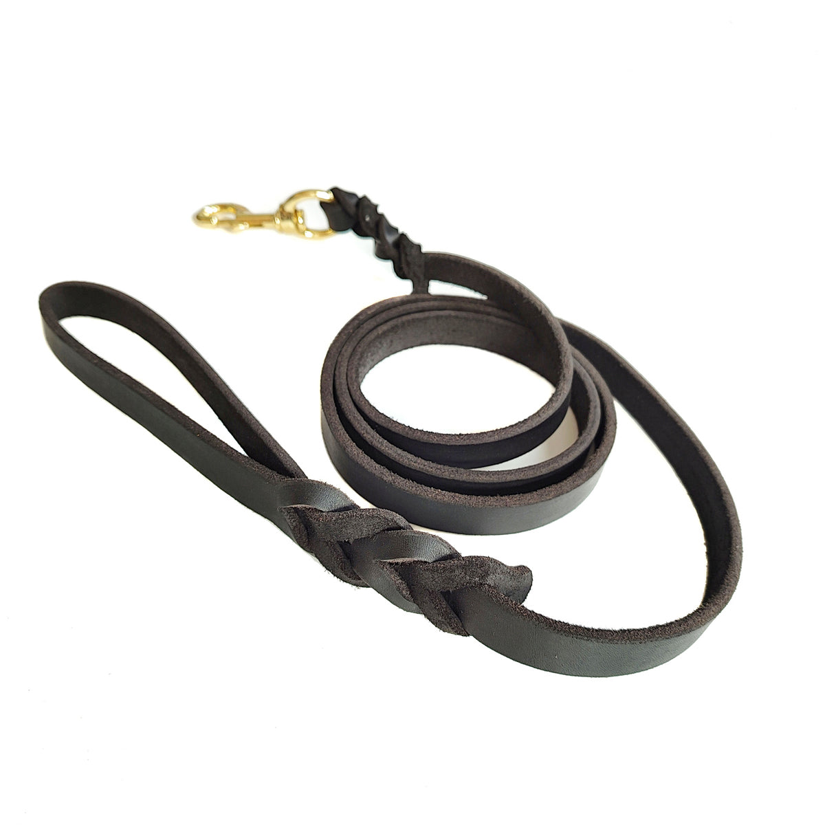 Handmade Cowhide Leather Dog Leash 150cm with 360° Brass Clasp - Brown - SuperSaverAU - view 7
