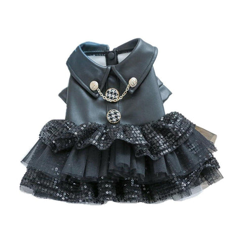 Pet Dog Cat Clothes Leather Sequin Skirt Outfit - M, Autumn Winter Fashion - SuperSaverAU - view 2
